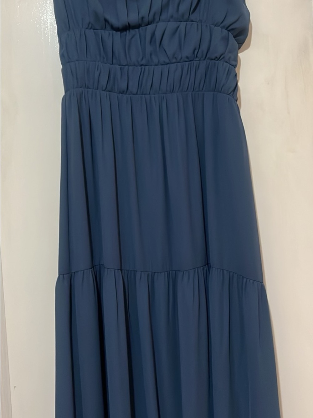Wayf Navy Blue Smocked Waist Tiered Maxi Dress